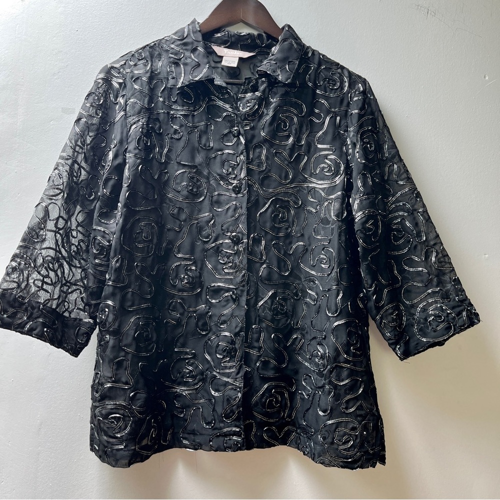 TanJay Black and Silver Button-Up Blouse size 10P